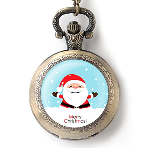 SHATONG Klassische Weihnachtsmann-Serie Quarz Retro Taschenuhr mit arabische Ziffern und Kette,Weihnachten Geschenk für Männer und Frauen von SHATONG