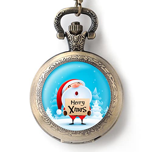 SHATONG Klassische Weihnachtsmann-Serie Quarz Retro Taschenuhr mit arabische Ziffern und Kette,Weihnachten Geschenk für Männer und Frauen von SHATONG
