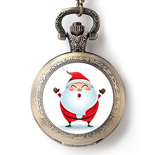 SHATONG Klassische Weihnachtsmann-Serie Quarz Retro Taschenuhr mit arabische Ziffern und Kette,Weihnachten Geschenk für Männer und Frauen von SHATONG