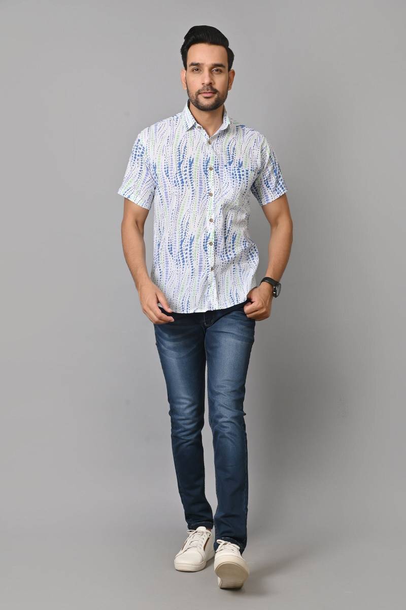 Baumwollhemd Blaue Wellen Handblockdruck Einzigartiger Look Stilvolle Strandkleidung Für Unisex Personalisiertes Geschenk von SHATSUINDIA