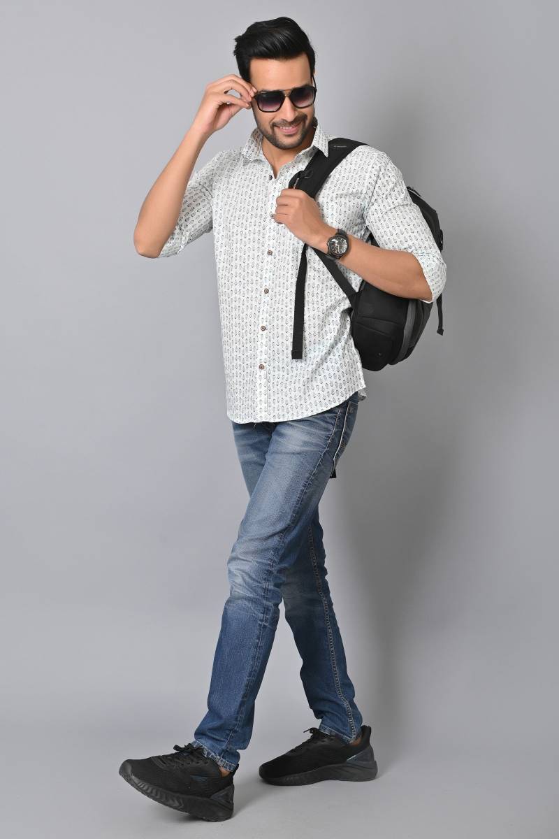 Baumwollhemd Handblockdruck Blaue Punkte Volle Ärmel Hemd Normale Passform Freizeitkleidung Geschenk Für Ihn von SHATSUINDIA