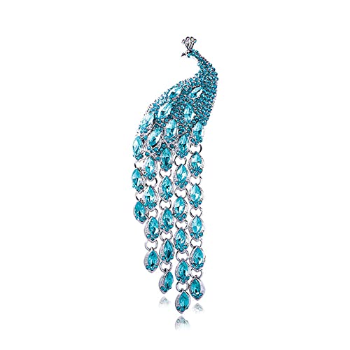 SHAVERUSH Pfau Brosche,Schöne Tier Brosche,Damen BroscheEmaille Strass Silber Brosche, Emaille mit Funkelnd Kristallen Stein für Damen Frauen Männer Hochzeits Outfits (Hellblau) von SHAVERUSH