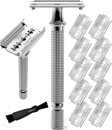 Shaving Revolution Rasierhobel + 10 Rasierklingen - Safety Razor Set Mit 10 Japanischen Rasierklingen Für Rasierhobel Aus Edelstahl - Enge Und Saubere Rasur von SHAVING REVOLUTION