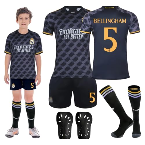 Fußballtrikot für Kinder,Trikot Heim-Auswärtstrikot mit Knieschützer und Schlüsselanhänger,Fußball Shorts Socken für Kinder 40-50kg,150-160cm (DE/NL/SE/PL, Numerisch, 150, 160, Regular, Dunkelblau) von SHAWINKLE