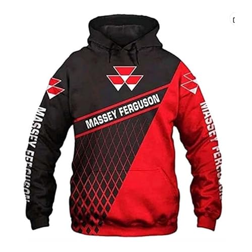 SHAYUSET Herren Pullover Hoodie, Massey-Ferguson 3D Drucken Kapuzenjacke Sweatshirt, Lose Polyester Langarm Kapuzenpulli, Kapuzenpullover Jacke Mit Kängurutasche,M,Red von SHAYUSET