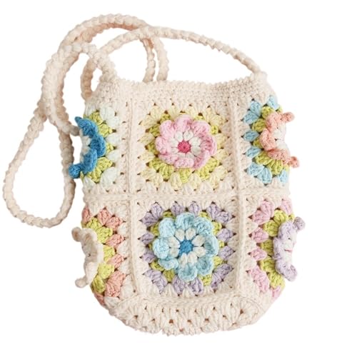 Gehäkelte Blume Oma Square Damen Messenger Bag Handgemachte Umhängetaschen Kleine Geldbörse(Pink) von SHBHWS