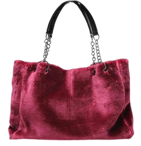 Plüschige Tote Bag Herbst Plüsch Damen Tasche Handtasche Fell Big Bag Flauschige Tragetasche (Color : Red) von SHBHWS