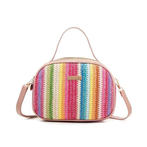 Rattan Stricken Frauen Stroh Strand Kette Kleine Handtasche Und Schulter Umhängetaschen(Colorful) von SHBHWS