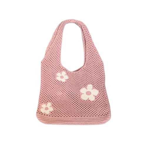 SHBHWS Blumen gestrickte hohle Einkaufstasche, große Kapazität, einfache Retro-Schulterhandtasche for Damen(Pink) von SHBHWS