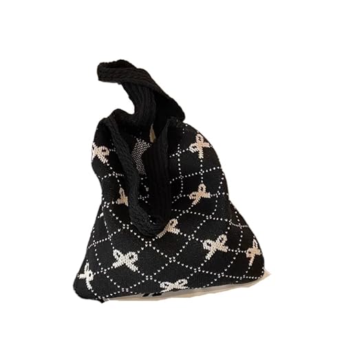 SHBHWS Bow Knitted Damen Faltbare Seil Schulter Süße Strickhandtasche Einkaufstasche(Black) von SHBHWS