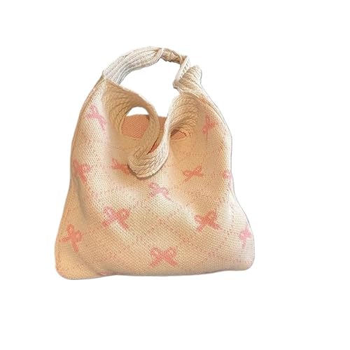 SHBHWS Bow Knitted Damen Faltbare Seil Schulter Süße Strickhandtasche Einkaufstasche(Pink1) von SHBHWS