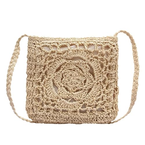 SHBHWS Damen Blumenstroh Große Kapazität Häkeltasche Hohlwebtasche(Beige) von SHBHWS