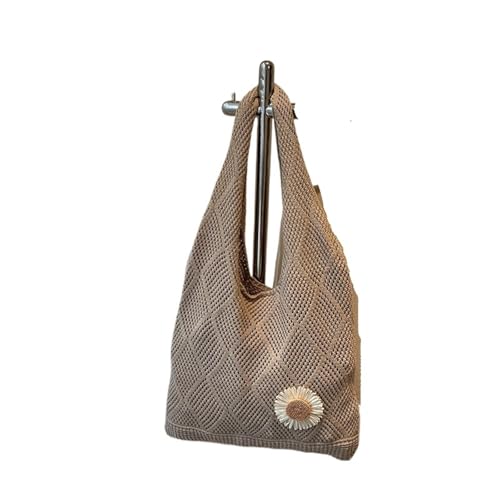 SHBHWS Gehäkelte Einkaufstasche mit Blumenmuster, Netzstoff, Strandtasche, gestrickt, for Reisen und Urlaub(Khaki) von SHBHWS