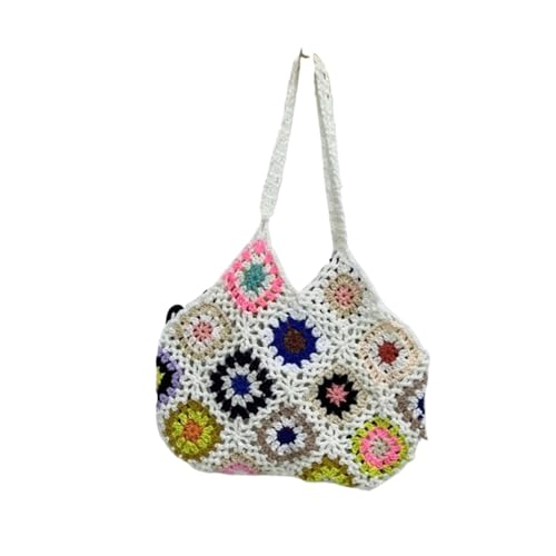 SHBHWS Handgemachte Häkelarbeit Blumen Einkaufstasche Frauen Große Kapazität Gestrickte Tasche Trendy Vintage(White) von SHBHWS