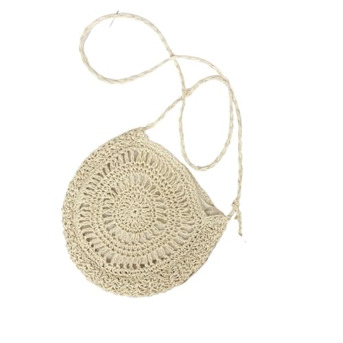 SHBHWS Handgemachte Papierseilweberei Runde Quaste Cross-Body Gewebte Häkelblumentasche(Beige) von SHBHWS