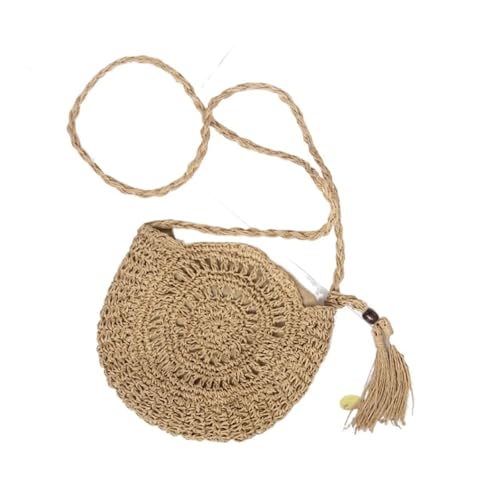SHBHWS Handgemachte Papierseilweberei Runde Quaste Cross-Body Gewebte Häkelblumentasche(Brown) von SHBHWS