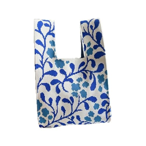 SHBHWS Handgemachte Strickhandtasche Damen Mini Knoten Handgelenktasche Tote Wiederverwendbar(Blue) von SHBHWS