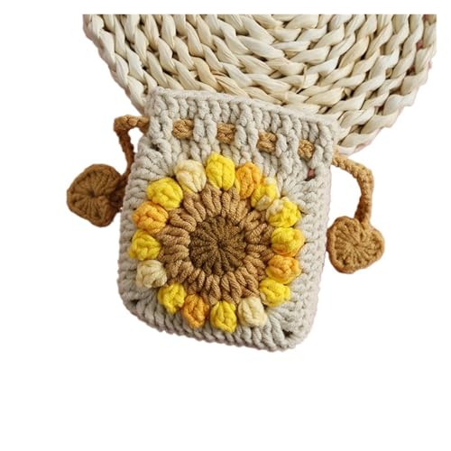 SHBHWS Sonnenblumen Häkeln Geldbörse Gestrickt Mini Kordelzug Damen Tasche Schlüssel Ring Geeignet(Beige) von SHBHWS