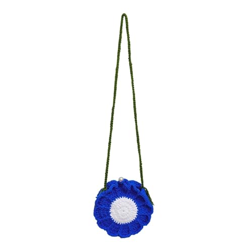 SHBHWS Sonnenblumenmuster Damen Mini Strickhandtasche Gewebte Geldbörse Kette Schulter Umhängetasche(Blue) von SHBHWS