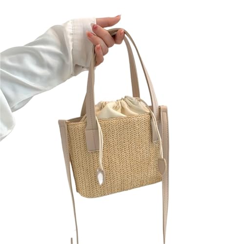 Stricken Reise Stroh Strand Handgelenk Pack Frauen Griff Weibliche Eimer Tragetaschen Handtasche(Khaki) von SHBHWS