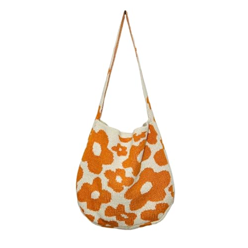 Umhängetaschen for große Kapazität Schultertaschen Blume Häkeln Strick Tote Handtaschen(Orange) von SHBHWS