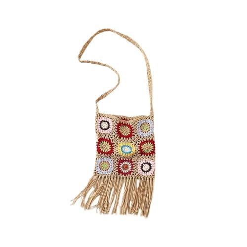 Weibliche Granny Square Häkeln Floral Öse Fransen Klappe Seite Sling Schulter Tasche Handtasche(Khaki) von SHBHWS