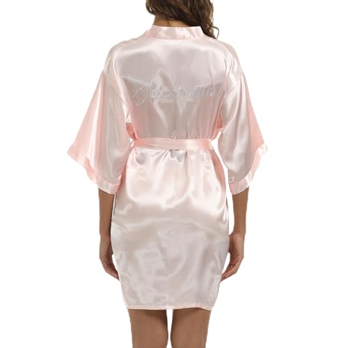 SHCNSJC Bride Morgenmantel Damen Kimono Satin Bademantel Leicht Japanisch Hochzeit Bademäntel Pyjama Kurz, Rosa,L von SHCNSJC