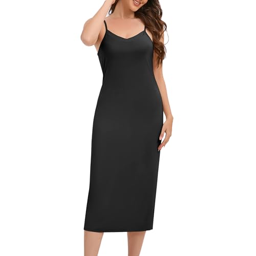 SHCNSJC Unterkleid lang Damen langes Nachthemd Sexy Unterröcke lang Negligee Petticoat Full Slip Damen langes Unterrock,Schwarz,L von SHCNSJC