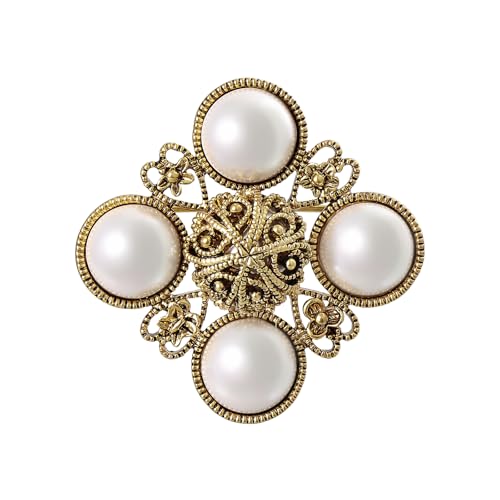 SHE'S FREE STYLE JUST FOR YOU [DREAM LOVE] Barocke Perlen-Brosche Damen, elegante Brosche Vintage aus galvanisches Kupfer & Perle, Retro-Barockstil Broschen für Kleidung im Geschenkbox von SHE'S FREE STYLE JUST FOR YOU