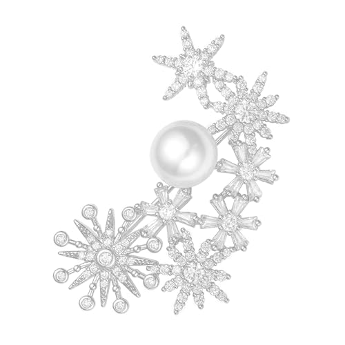 SHE'S FREE STYLE JUST FOR YOU Schneeflocken Brosche Damen, Funkelnde Kristall- & Perlen-Brosche Vintage mit Zirkonia, Winter- & Weihnachts geschenk von SHE'S FREE STYLE JUST FOR YOU