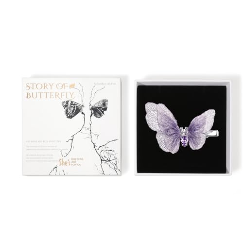 SHE'S FREE STYLE JUST FOR YOU Handgefertigte Haarklammer Damen Schmetterling, elegante Haarspangen Damen mit Farbverlauf-Stickerei, Zirkonia, Tropfenöl-Blättern, chinesisch inspiriert (Hellviolett) von SHE'S FREE STYLE JUST FOR YOU