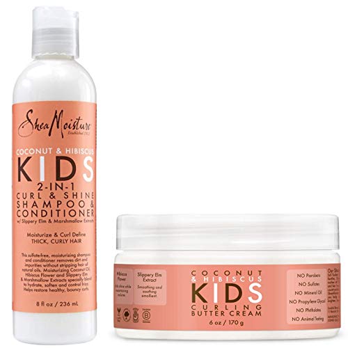 Shea Moisture Coconut & Hibiscus Kids Combo Pack – Enthält Kids Curling Butter Cream, 170 ml & Kids Curl & Shine 2-in-1 Shampoo & Conditioner, 28 oz von SHEA MOISTURE