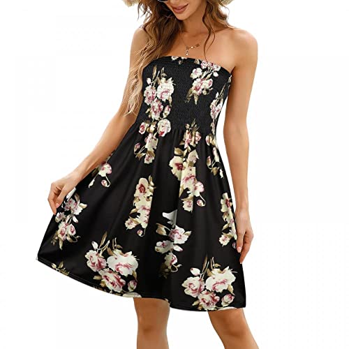 SHEBUYLLI Damen Trägerloses Schlauchkleid kurzes Kleid mit Blumenmuster, Ende der schwarzen Aprikosenblumen, Small von SHEBUYLLI