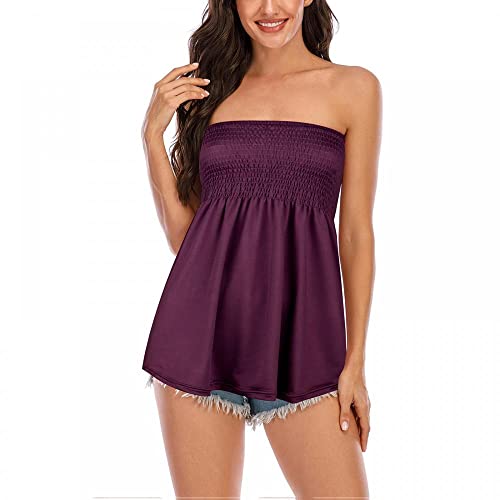 SHEBUYLLI Trägerloses Bandeau Top Lang Schulterfrei Bandeautop Sommer Sexy Schlauchshirt (Dark Purple,L) von SHEBUYLLI