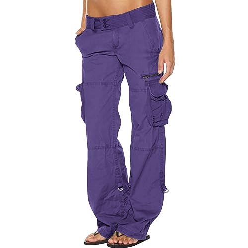 SHECO Cargohose Jogginghose Damen mit Taschen Freizeithose Straight Leg Mode Sporthose Kordelzug Baggy Track Pants Mit niedriger Taille Lose Jogger-Hose von SHECO