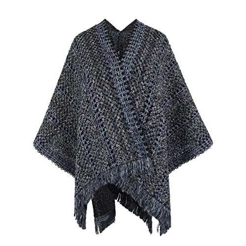 SHECO Damen Dreieckschal Schultertuch Umhang Gestrickter Poncho Umhang Pullover Strickjacke Wickelschal Frühling Gestrickt Warm Dekorativ Umschlagtuch Kopftuch Dreieckstuch für Frauen Strickwolle von SHECO