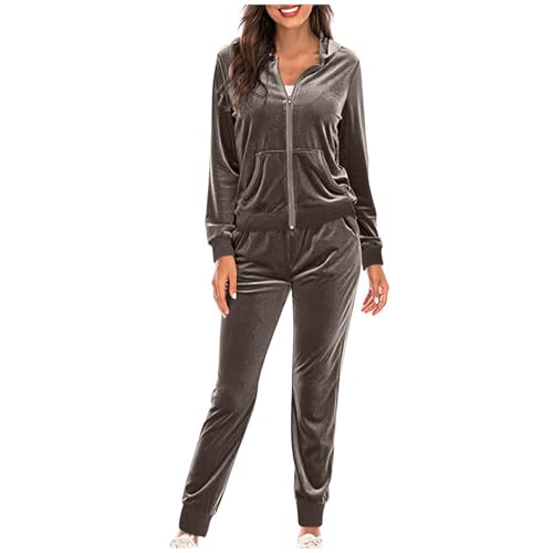 SHECO Damen Jogginganzug Velours Sportanzug Tracksuit Sweatshirt und Hose mit Reißverschlüsse Trainingsanzug Set Jogginganzug Zweiteiliger Velour Freizeitanzug von SHECO