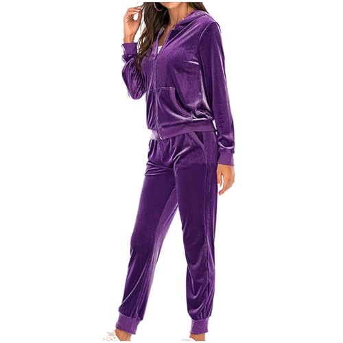 SHECO Damen Jogginganzug Velours Sportanzug Tracksuit Sweatshirt und Hose mit Reißverschlüsse Trainingsanzug Set Jogginganzug Zweiteiliger Velour Freizeitanzug von SHECO