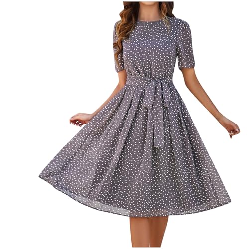 SHECO Damen Sommerkleid Elegant Angebote Kurzarm Knielang Strandkleider Knielang Ärmellos Modisches Casual Kurzärmeliges Polka Dot Gedrucktes Kleid Kurzärmeliges Rundhalskleid Partykleid Kurz A156 von SHECO