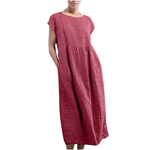 SHECO Damen Sommerkleid Elegant Sale Ärmellos Knöchellang Maxikleider Lange Vintage Baumwolle Und Leinen Kleid Mit Rundhalsausschnitt Für Damen Leinenkleider Sommer Tank Kleid Schwarz Esprit A271 von SHECO