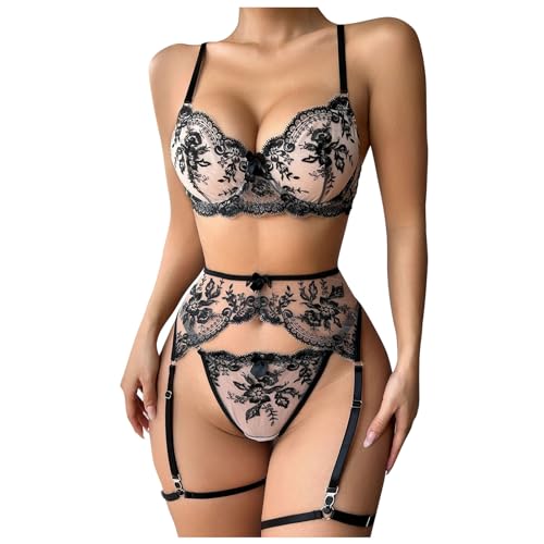 SHECO Damen UnterwäSche Latex Dessous Frauen Sexy Frauen Exquisite Spitze Dessous BH+Briefs Set Nachtwäsche Dessous Damen Sexy ReizwäSche Dessous Damen von SHECO