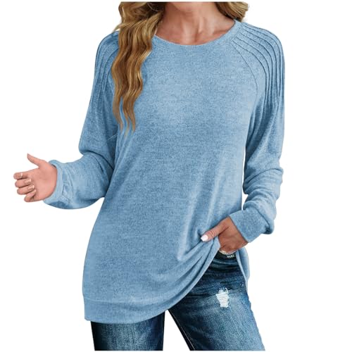 SHECO Pullover Damen Bluse Casual Basic Tops Tshirt Kleidung Oberteile Tops Rundhals Stretch Langarmshirt aus Organic Cotton Merinowolle Thermo Unterhemd Premium Langarm Shirt Tunika… von SHECO