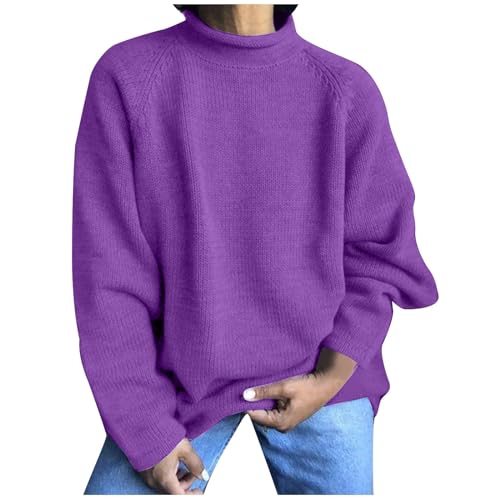 SHECO Pullover Damen Oversize Strickpullover Elegant Grobstrickpullover Casual Langarm Kurz/Lang Sweatshirt Pulli Oberteile Strickpullover Frühling von SHECO