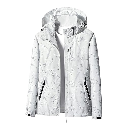 SHECO Regenjacke Damen Wasserdicht Atmungsaktiv Outdoor Leichter Regenmantel Damen Wasserdichte Regenjacke Herren Reißverschluss Kapuzen Regenbekleidung Leichter Mode Poncho Weiß 3XL von SHECO