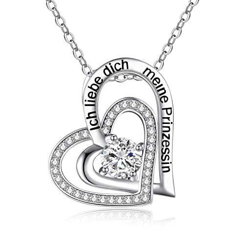 SHECOOL Halskette Freundin, Kette mit Gravur Ich liebe dich meine Prinzessin Damen Halskette Gravur 925 Sterling Silber Herz Kette Anhänger Geschenk für Mutter Mama Frauen Freundin Oma Tochter von SHECOOL