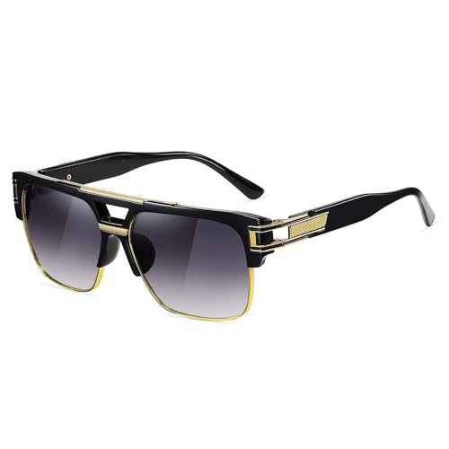 SHEEN KELLY Große Retro Sonnenbrille Square Brille Herren Damen Spiegel Linsen Luxus Eyewear Schwarz Hälfte Rahmen Metall Gold UV400 Oversized von SHEEN KELLY