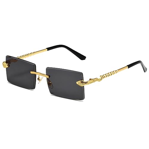 SHEEN KELLY Retro rechteckige randlose Sonnenbrille für Männer Frauen Vintage schmale Linse Metall rahmenlose Brillen von SHEEN KELLY