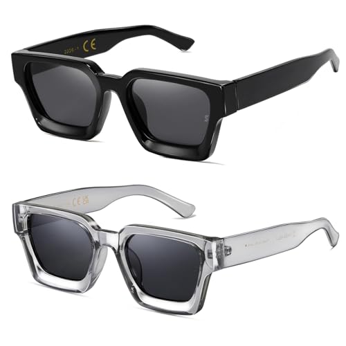 SHEEN KELLY 2PCS Retro Dicke Rechteck Chunky Sonnenbrille Frauen Männer Trendy Narrow Square Schwarz Tortie Frame Mode 90er Jahre Y2K Brillen von SHEEN KELLY