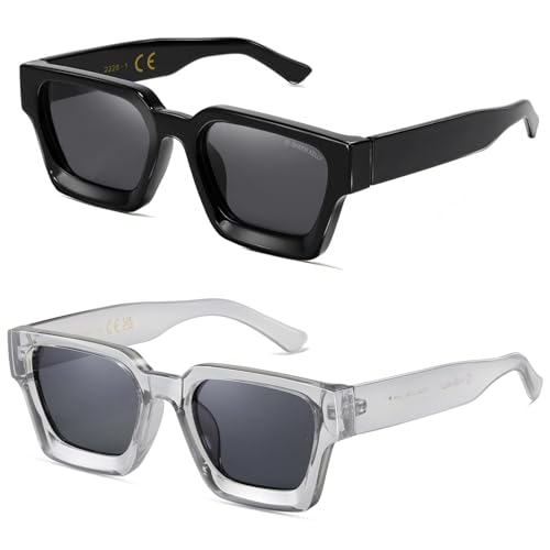 2PCS Retro Dicke Rechteck Chunky Sonnenbrille Frauen Männer Trendy Narrow Square Schwarz Tortie Frame Mode 90er Jahre Y2K Brillen von SHEEN KELLY