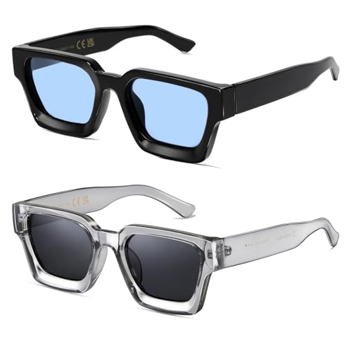 SHEEN KELLY 2PCS Retro Dicke Rechteck Chunky Sonnenbrille Frauen Männer Trendy Narrow Square Schwarz Tortie Frame Mode 90er Jahre Y2K Brillen von SHEEN KELLY